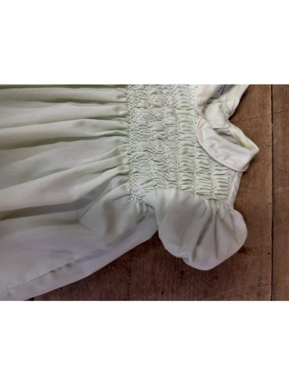 Vintage 1950s Polly Flinders Mint Green Baby Dress Hand Smocked Embroidered 6 MO